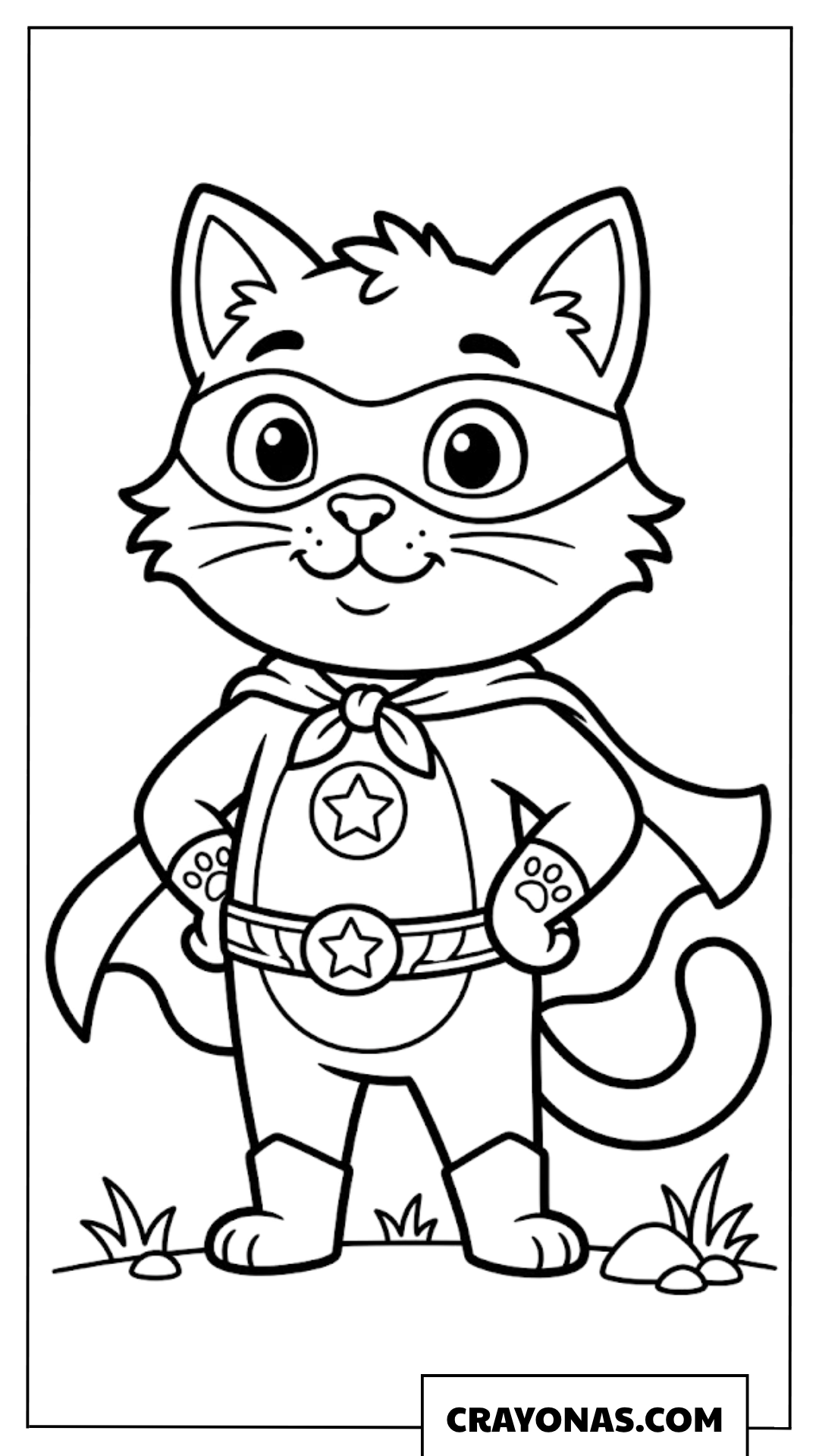Superhero Cat with Cape Coloring Page
