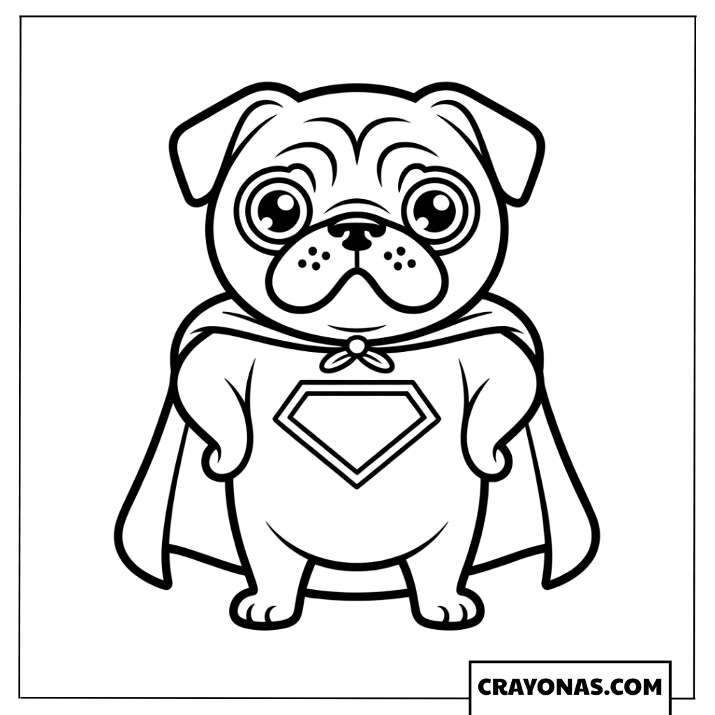 Superhero Pug Coloring Page