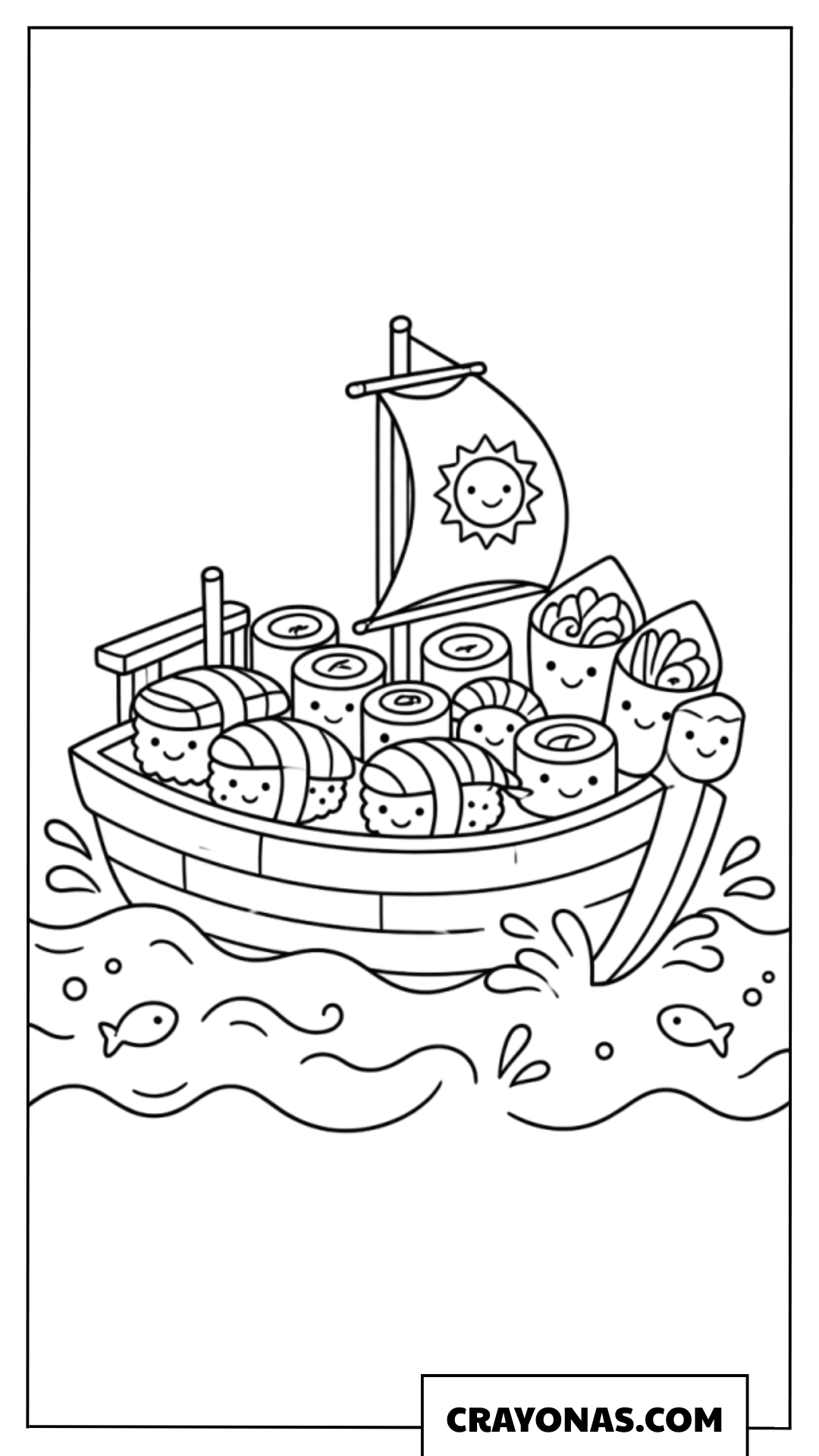 Sushi Boat Adventure Coloring Page