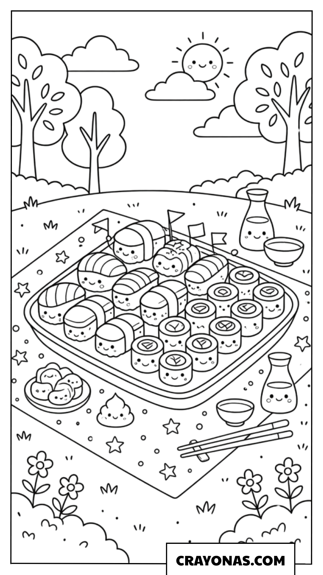 Sushi Picnic Party Coloring Page