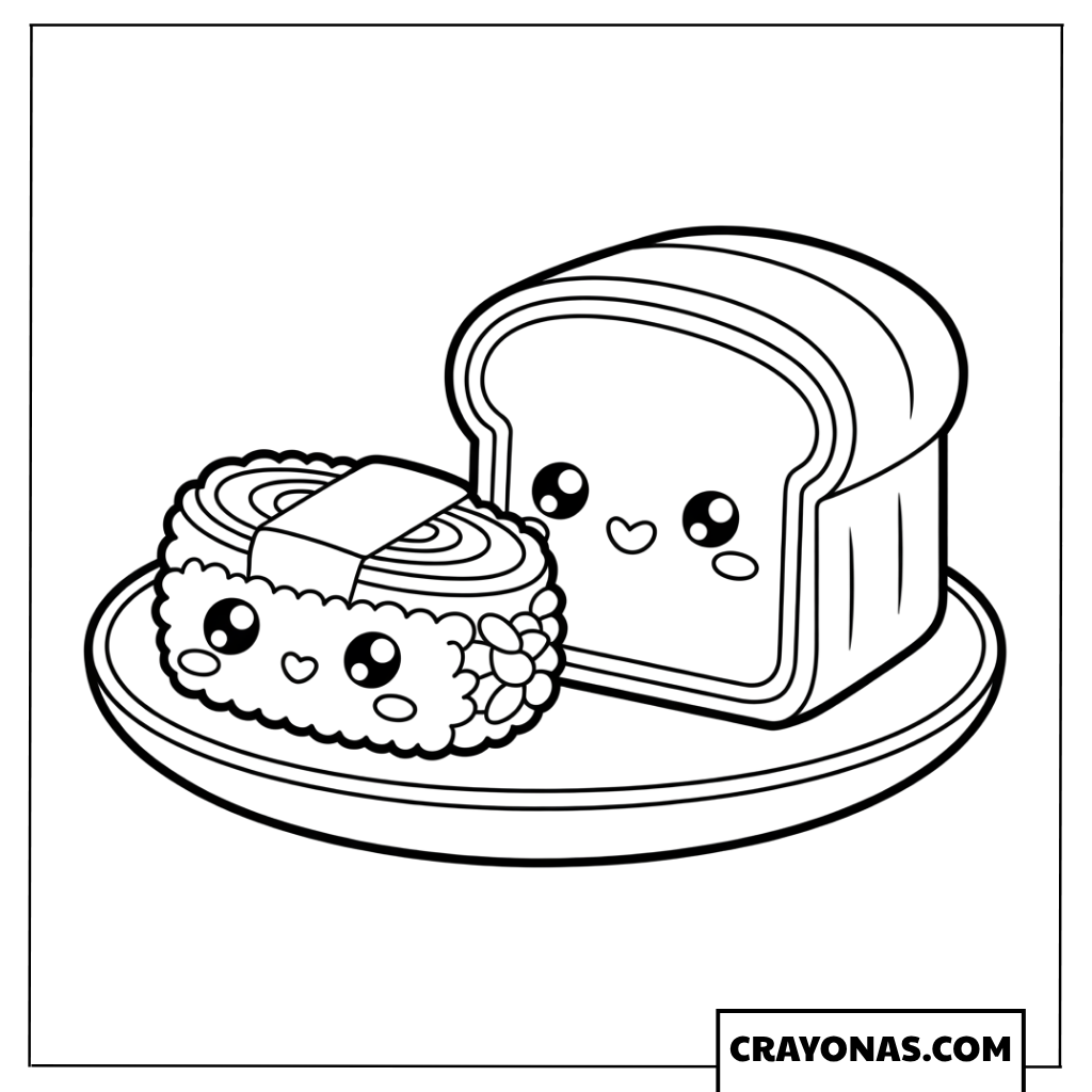 Sushi and Toast Friends Coloring Page