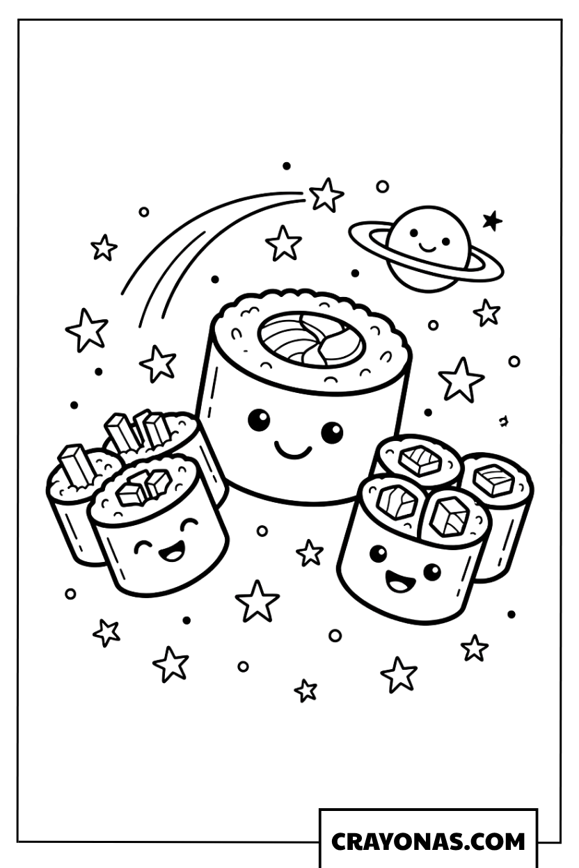 Sushi in Space Coloring Page