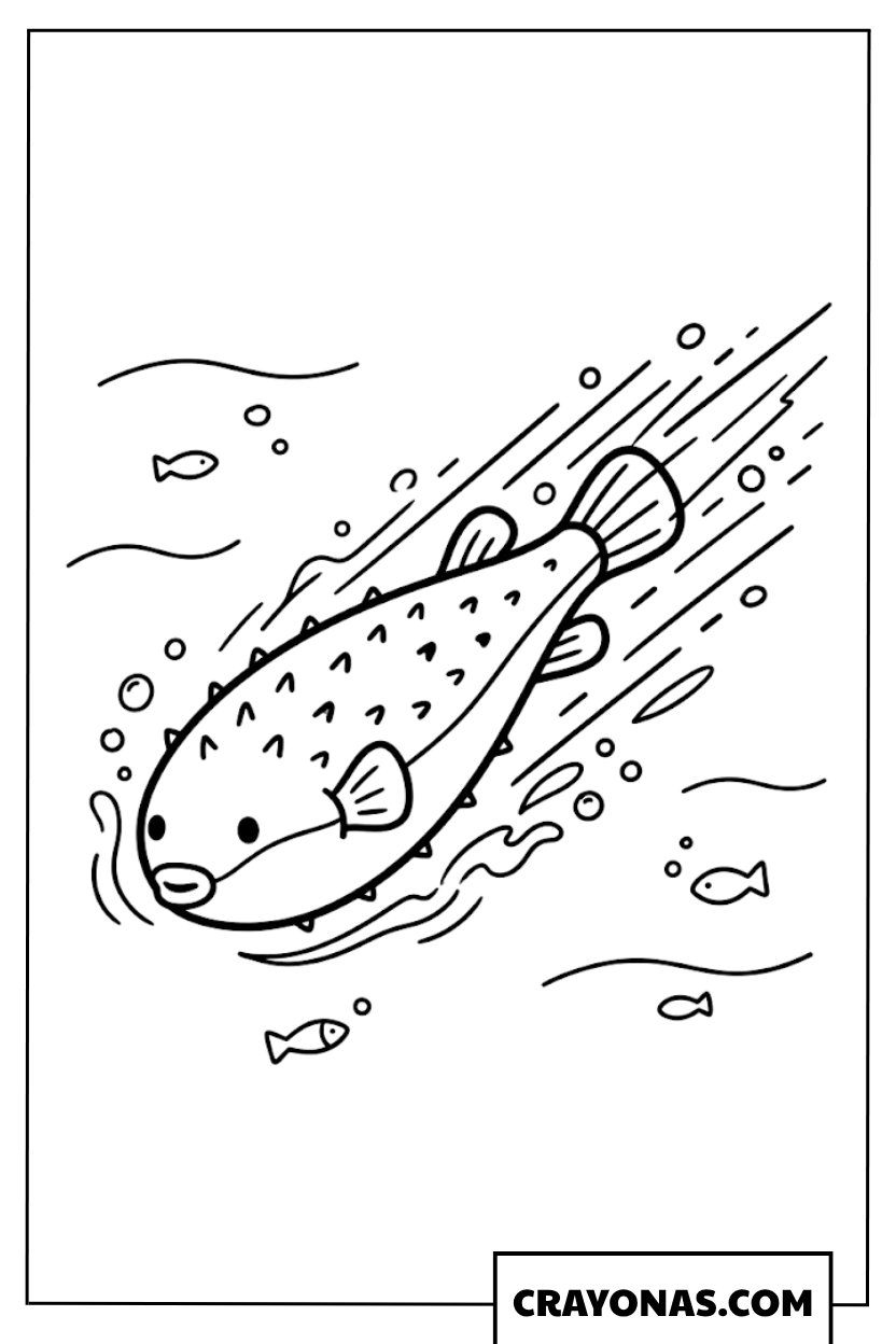 Swimming Puffer Fish Coloring Page