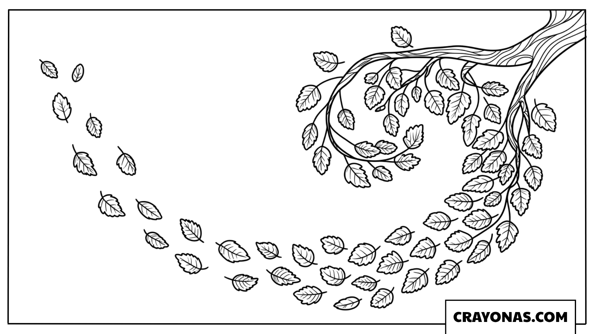 Swirling Leaves Around Branch Fall Coloring Page