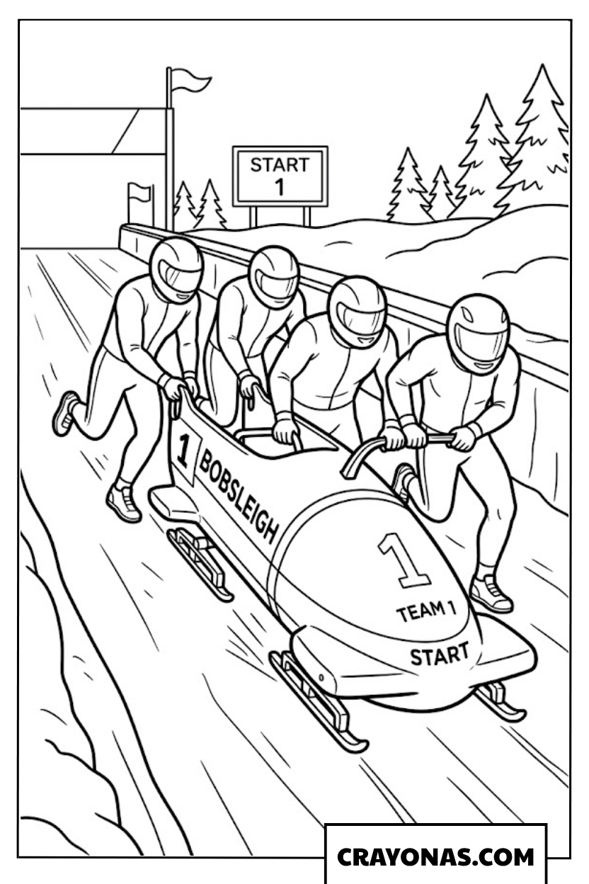Team Bobsleigh Push Start Coloring Page