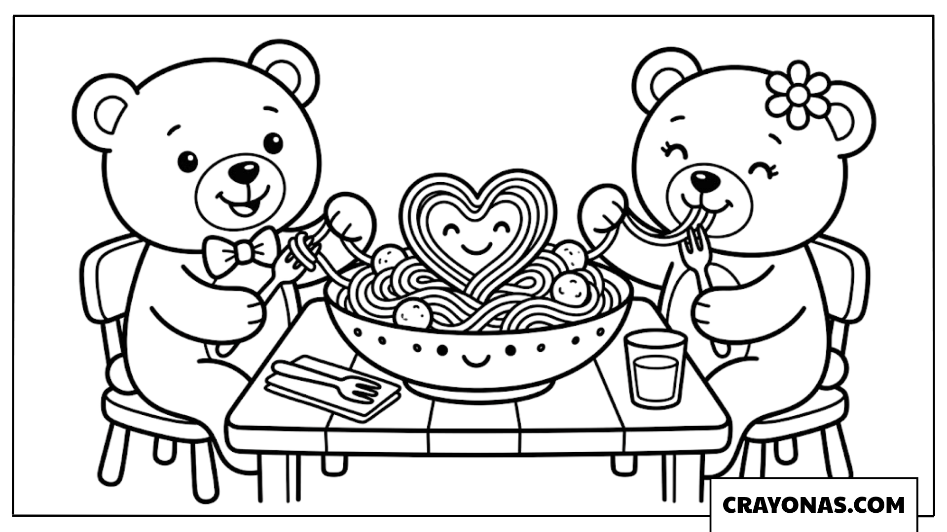 Teddy Bear Couple Spaghetti Coloring Page