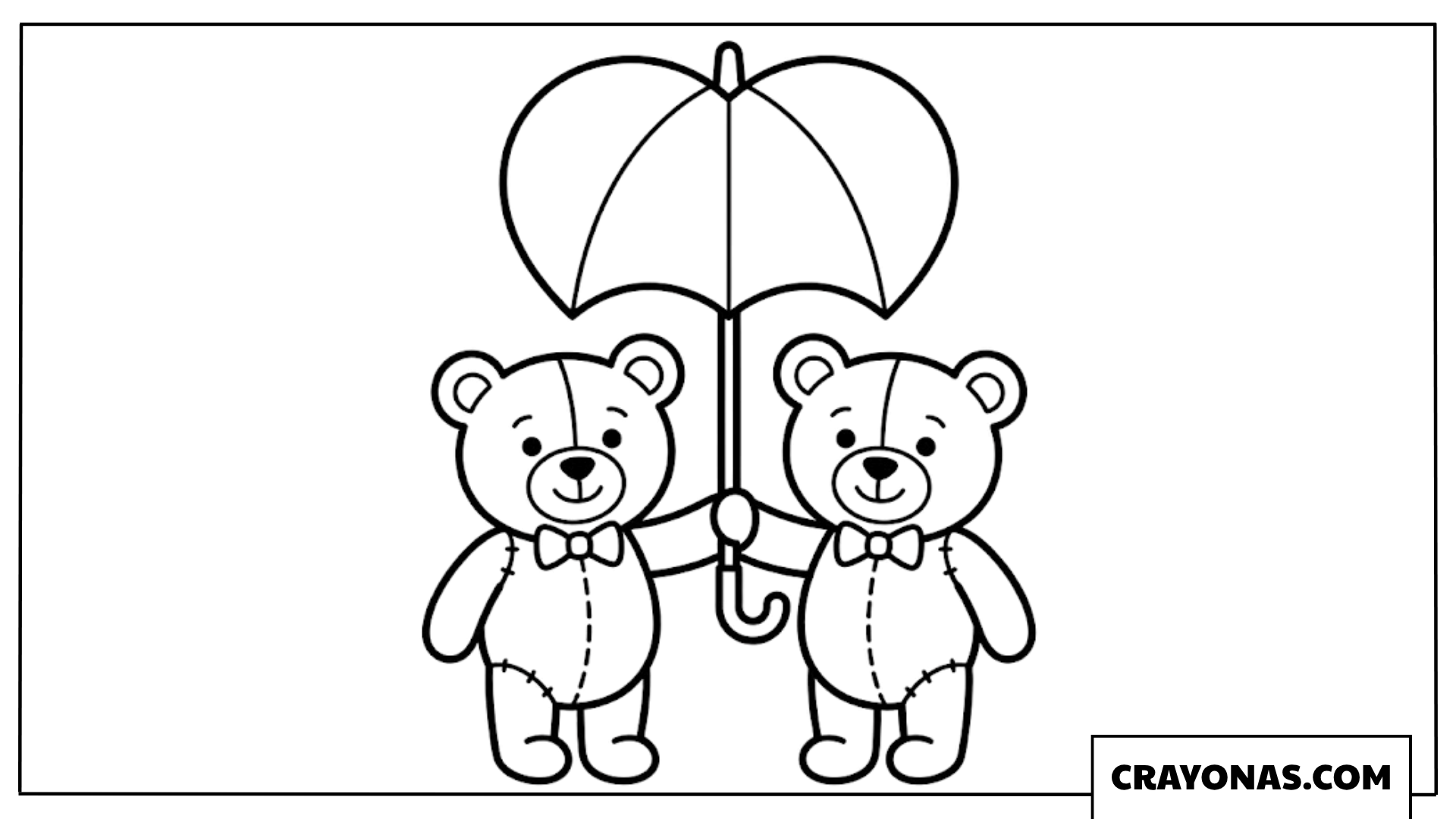 Teddy Bear Couple Umbrella Coloring Page