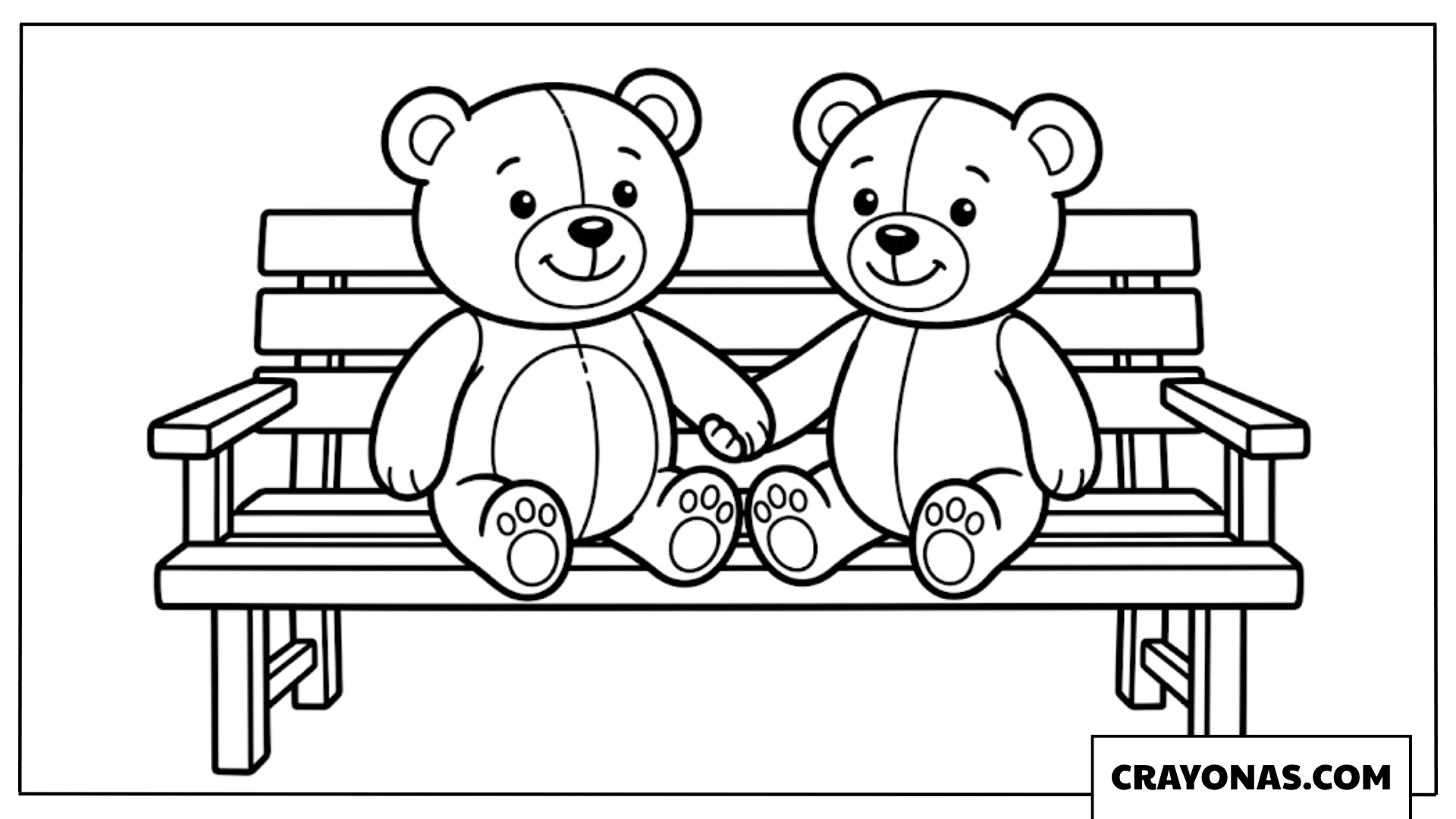 Teddy Bear Couple on Bench Coloring Page