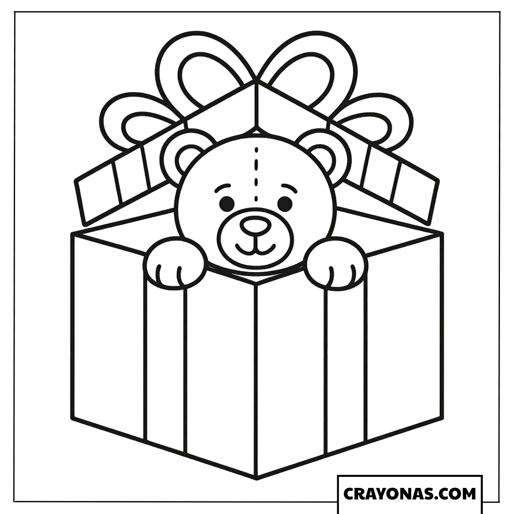 Teddy Bear Gift Box Coloring Page