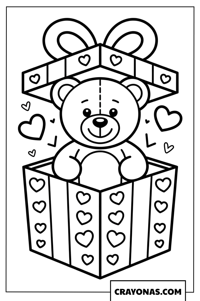 Teddy Bear Gift Box Coloring Page