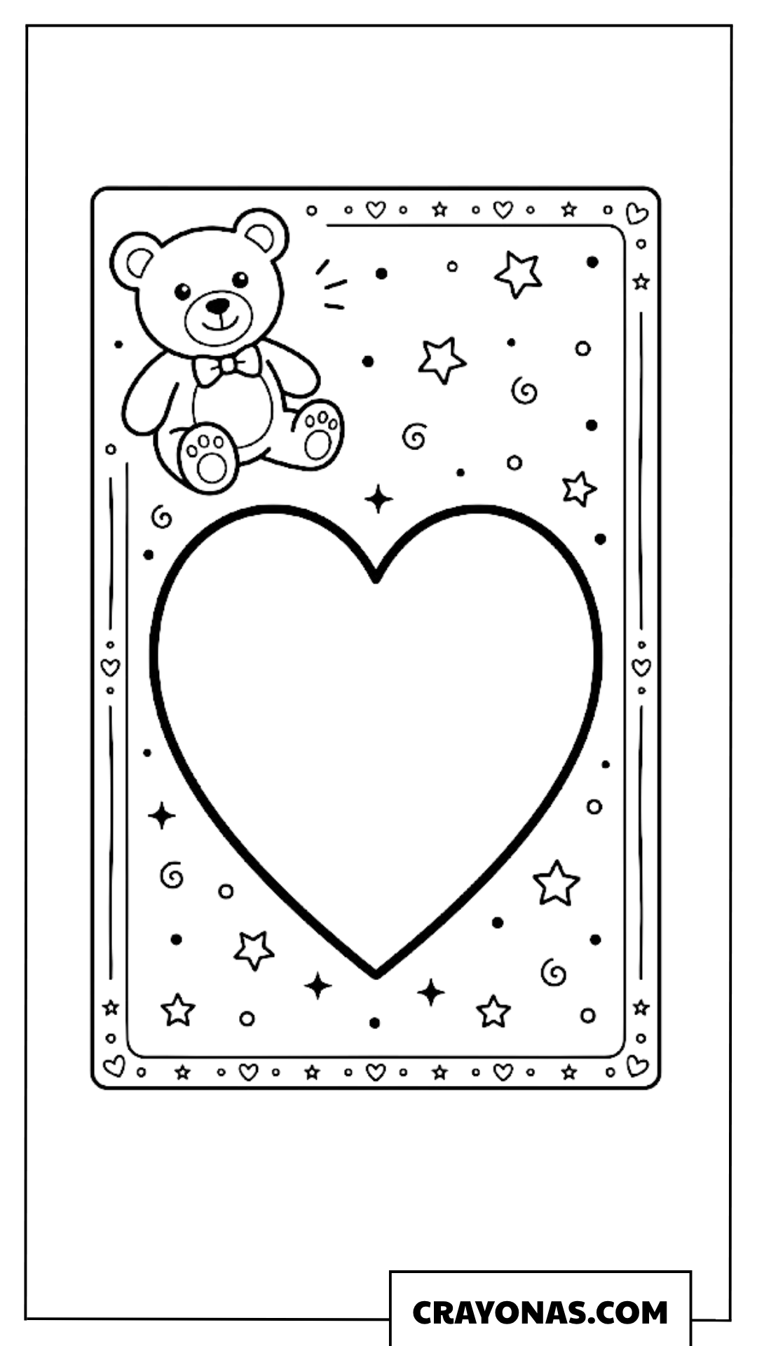 Teddy Bear Heart Frame Card Coloring Page