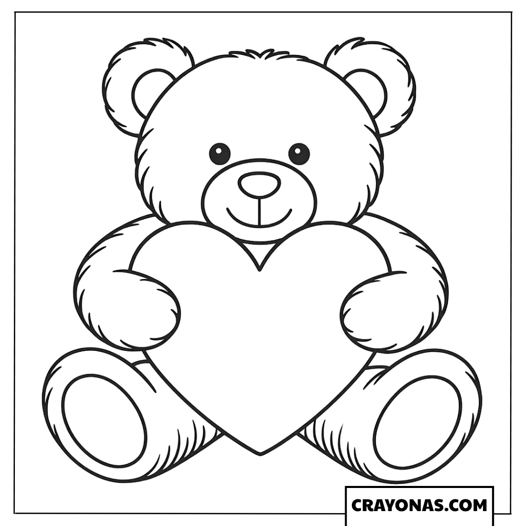 Teddy Bear Holding Heart Coloring Page