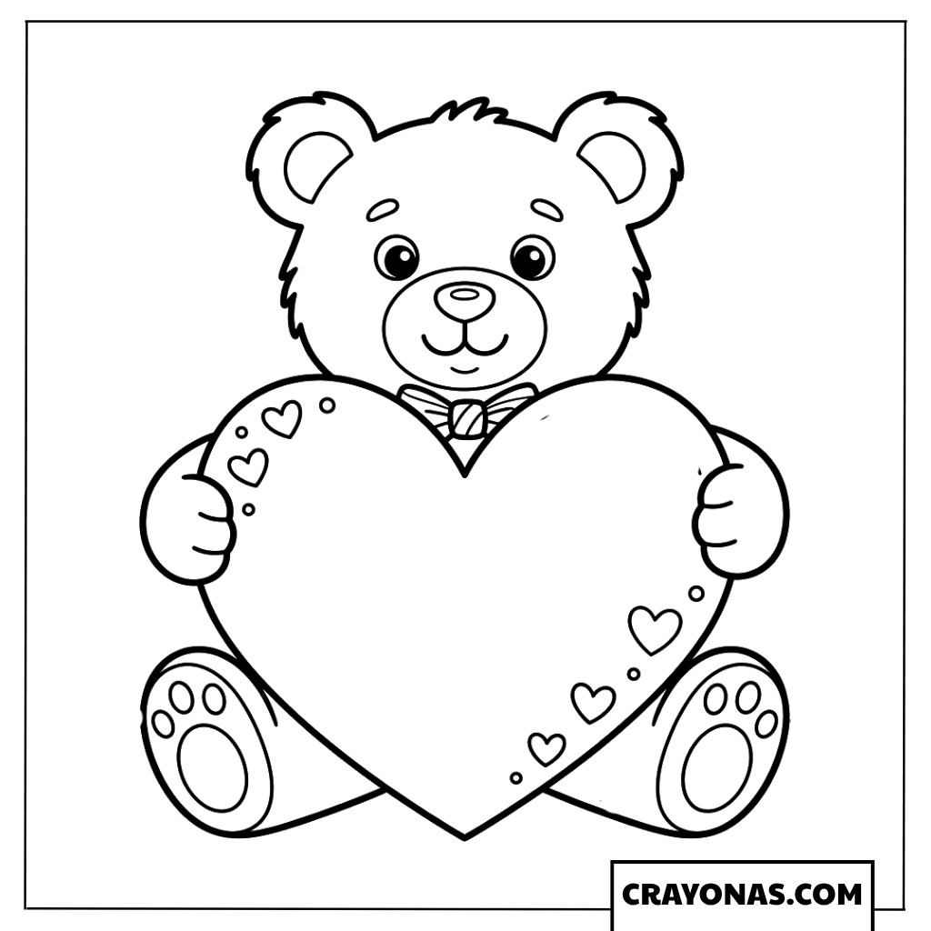 Teddy Bear Holding Heart Coloring Page