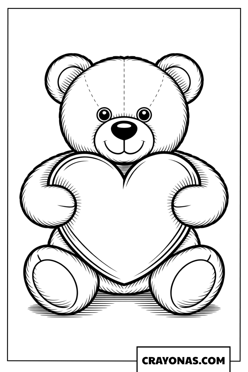 Teddy Bear Hugging Big Heart Coloring Page