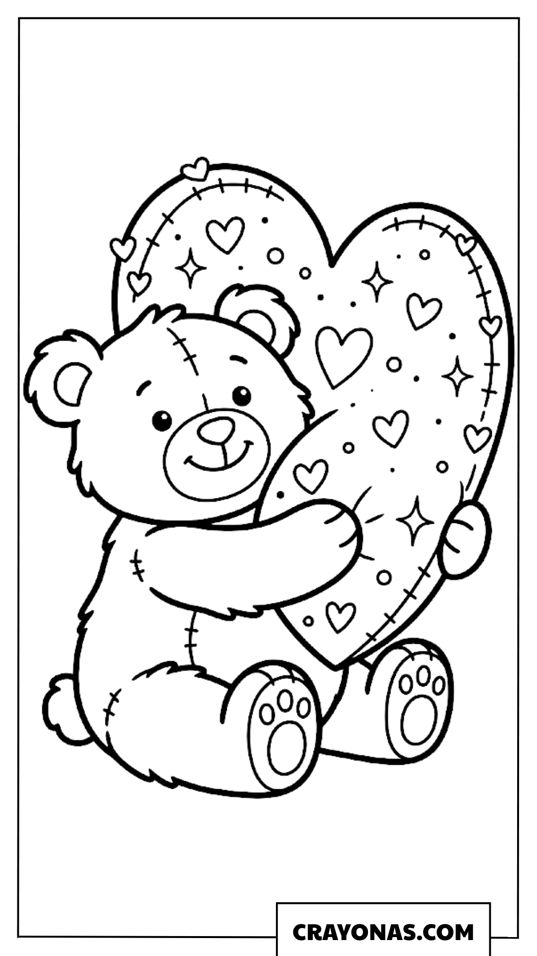 Teddy Bear Hugging Heart Coloring Page