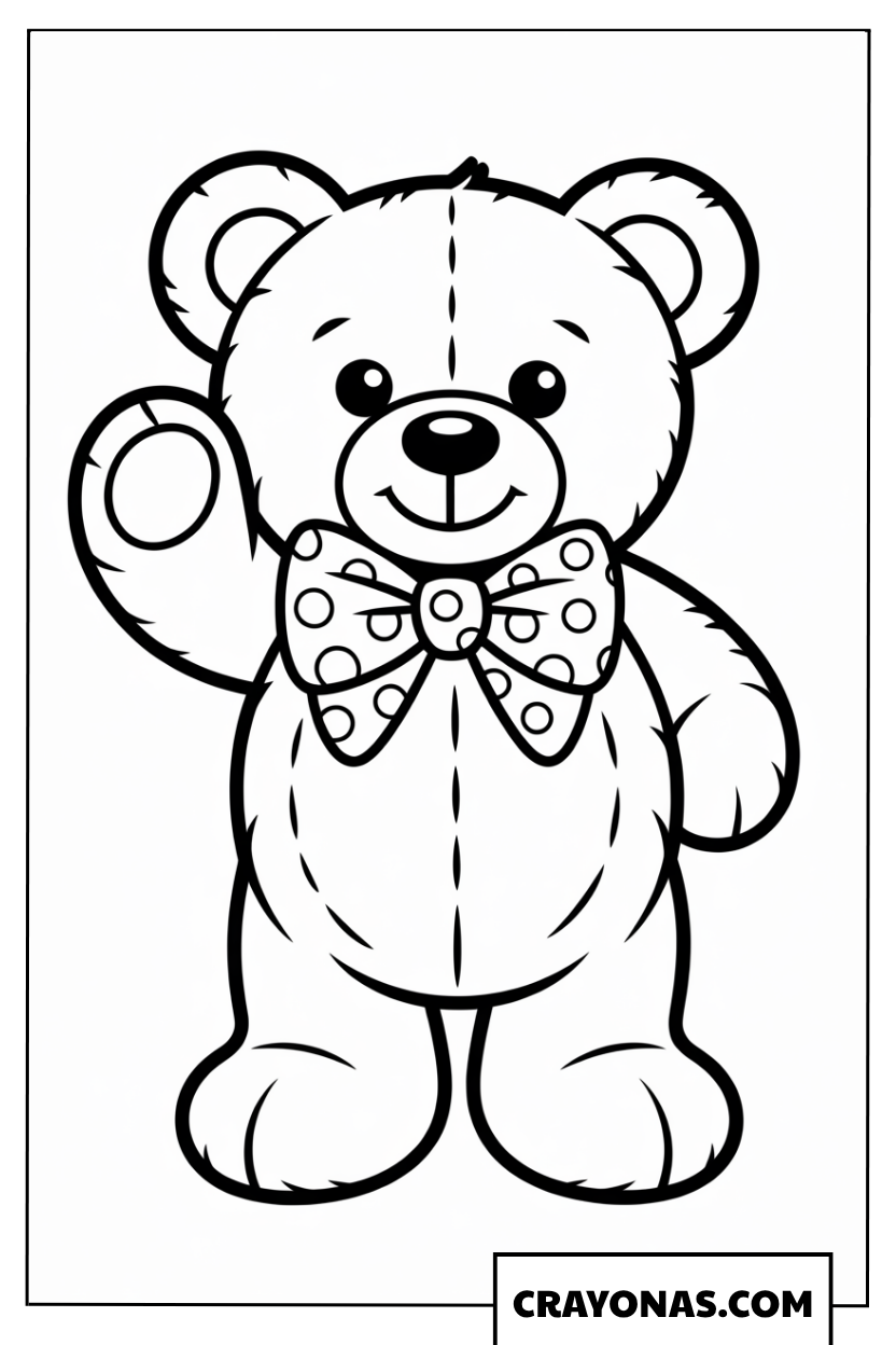 Teddy Bear Waving with Bow Coloring Page