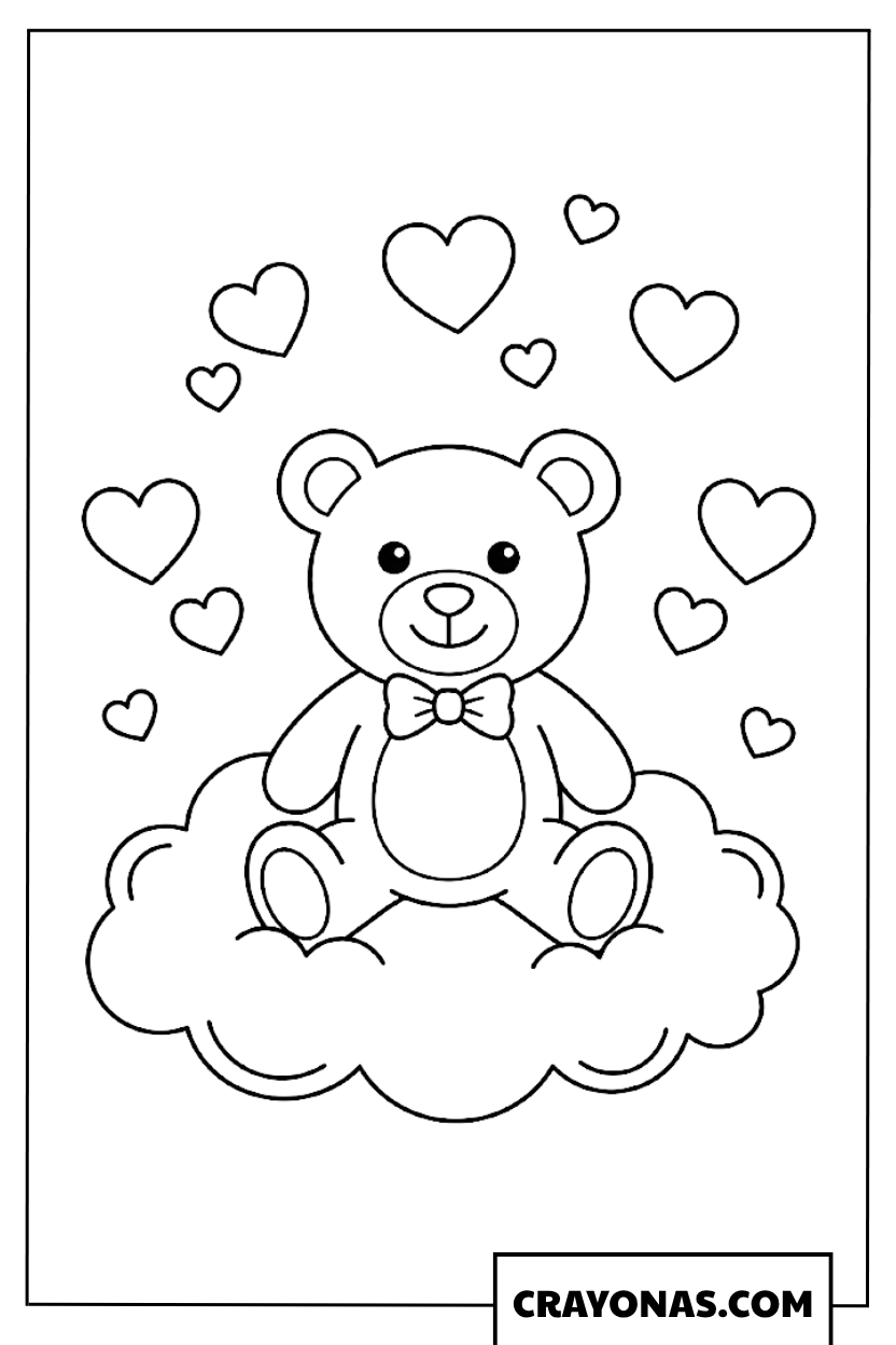 Teddy Bear on Cloud Coloring Page