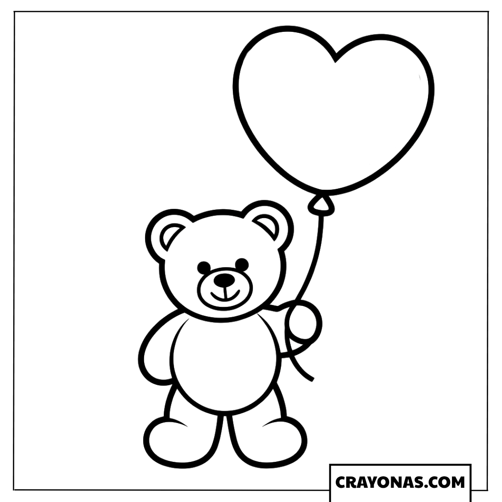 Teddy Bear with Heart Balloon Coloring Page