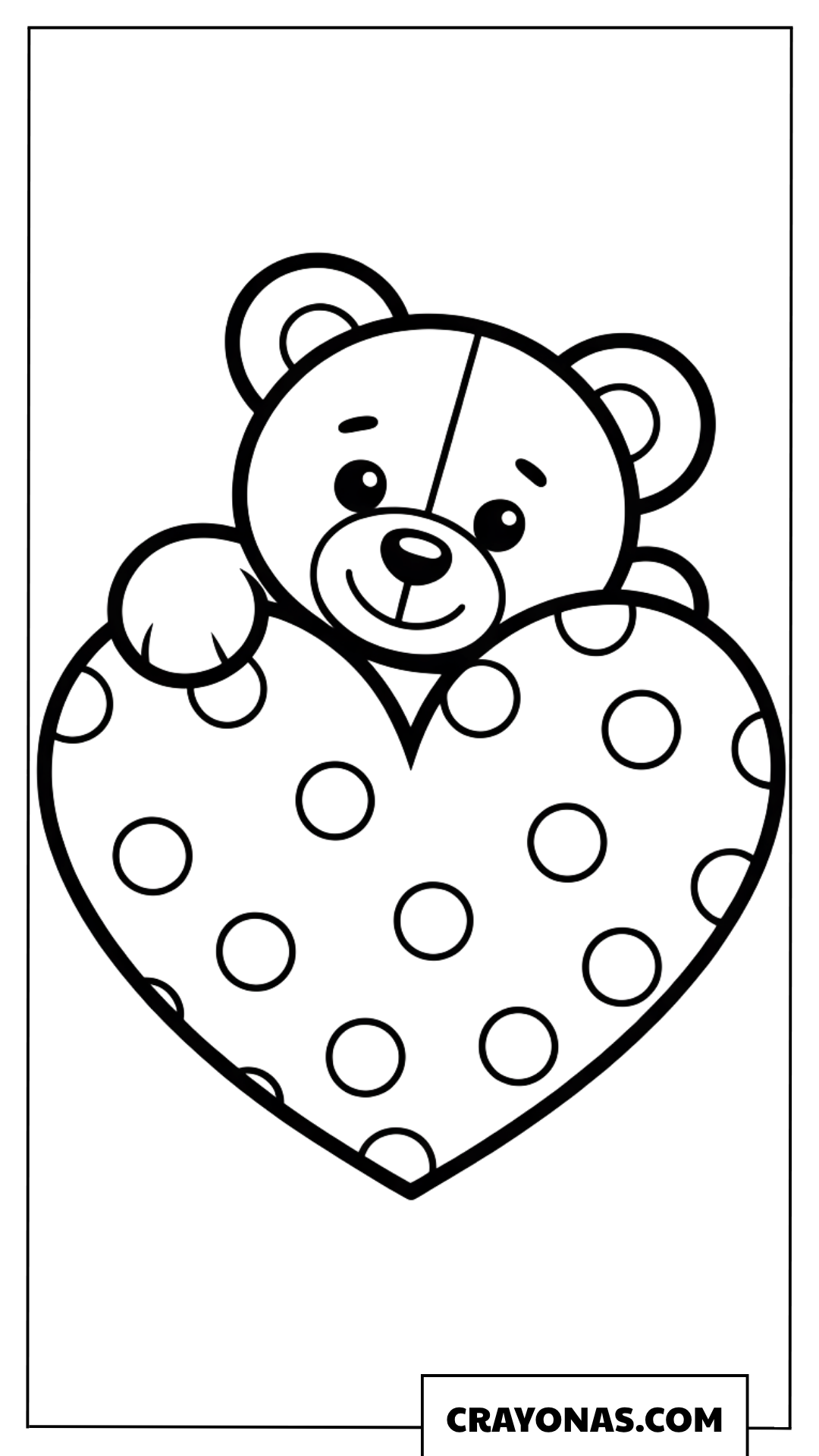 Teddy Bear with Polka Dot Heart Coloring Page