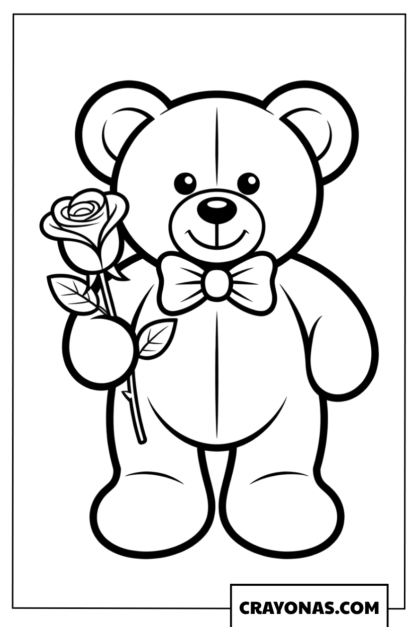 Teddy Bear with Rose Coloring Page