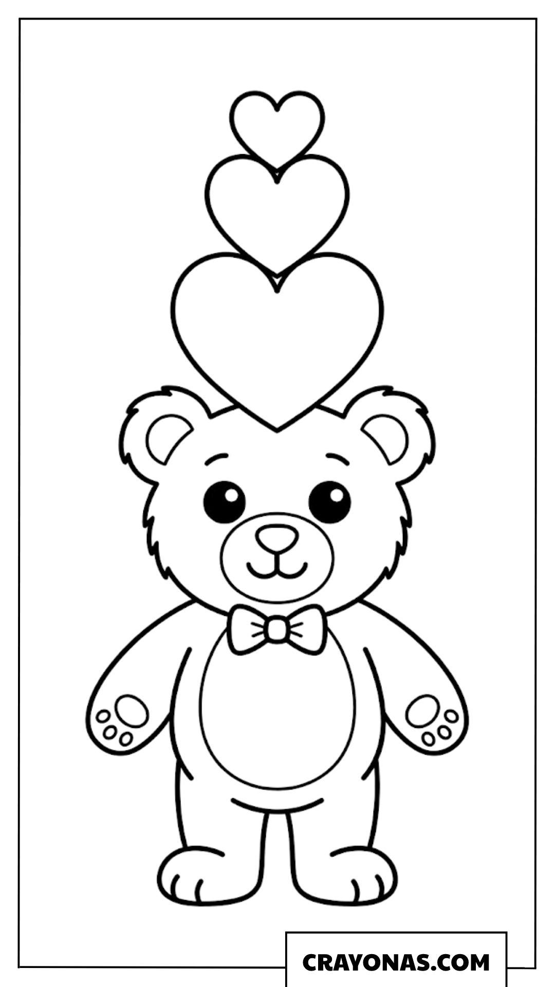 Teddy Bear with Stacked Hearts Coloring Page