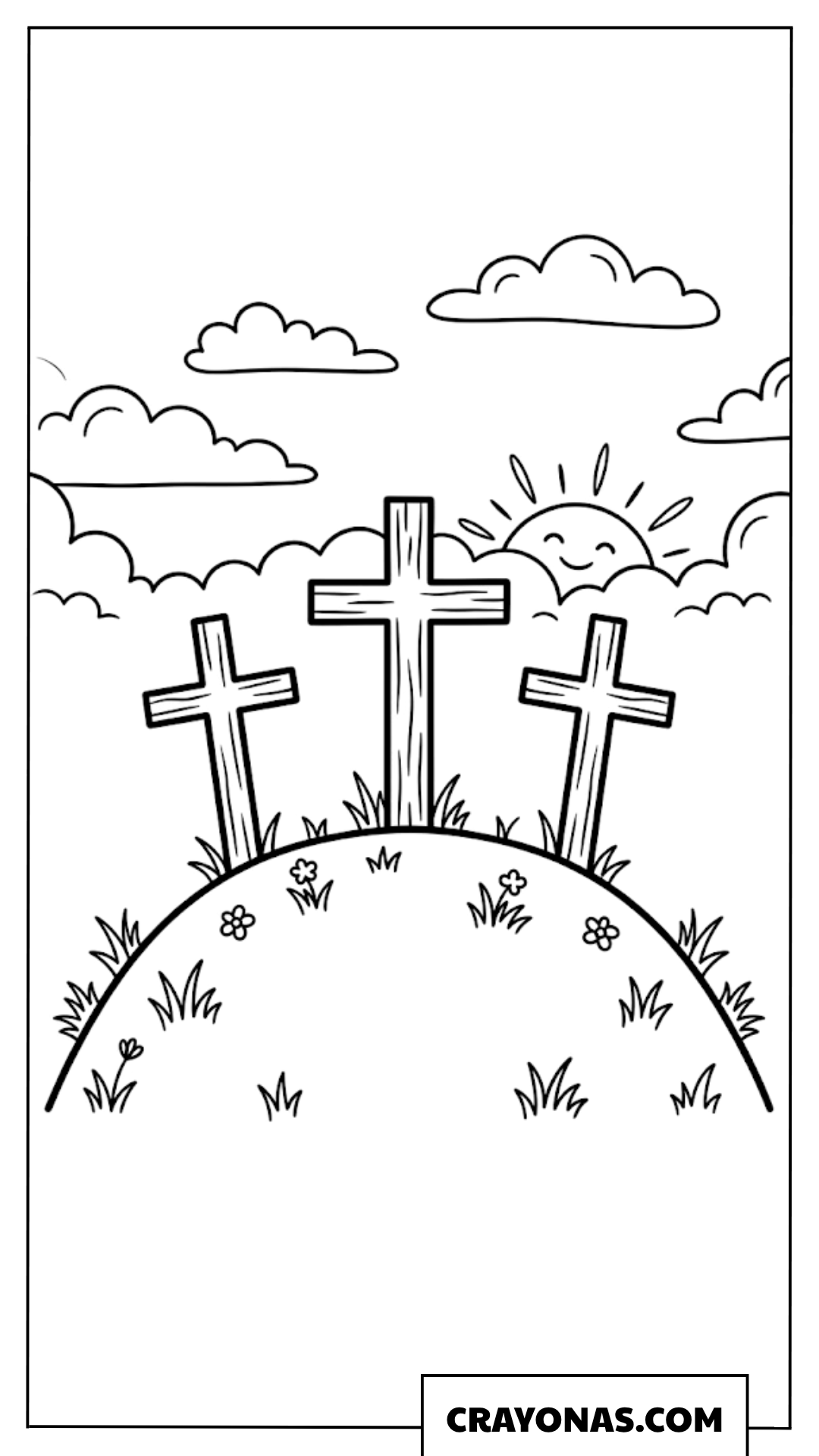 Three Crosses on the Hill Easter Coloring Page