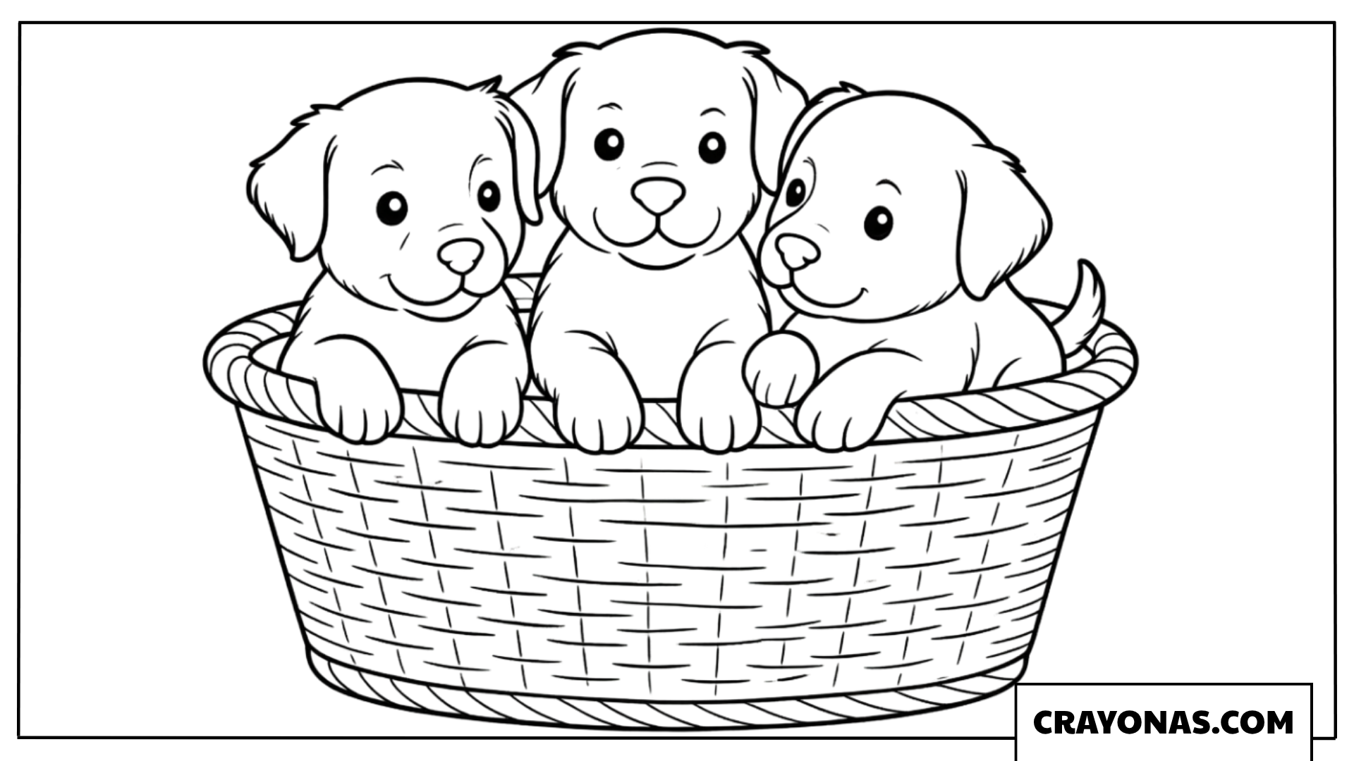 Three Puppies in Basket Coloring Page