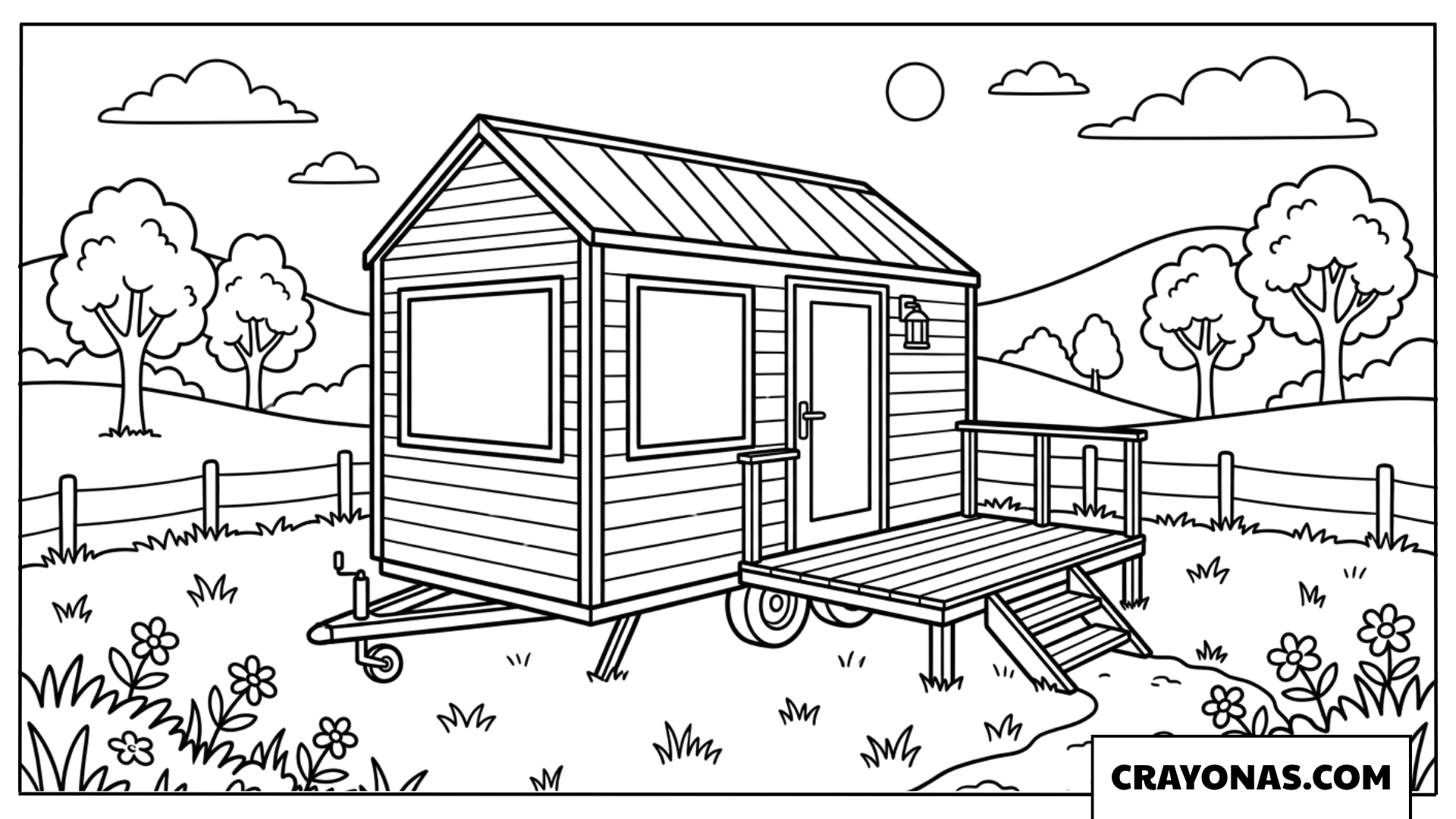 Tiny House on Wheels Coloring Page