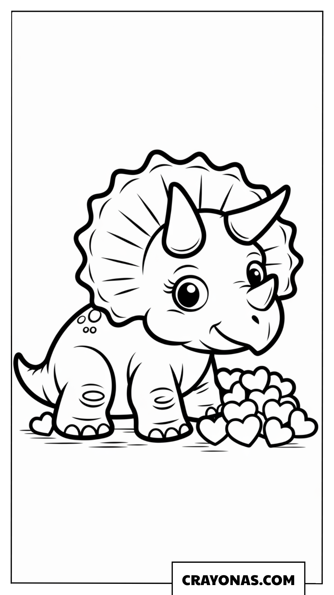 Triceratops with Hearts Coloring Page