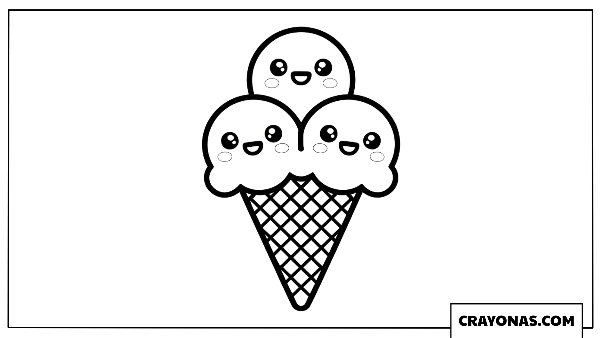 Triple Scoop Kawaii Ice Cream Cone Coloring Page