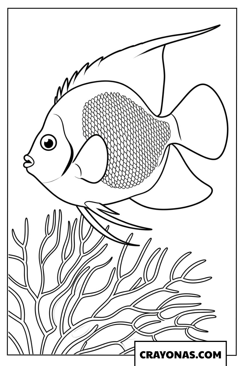 Tropical Fish with Coral Coloring Page