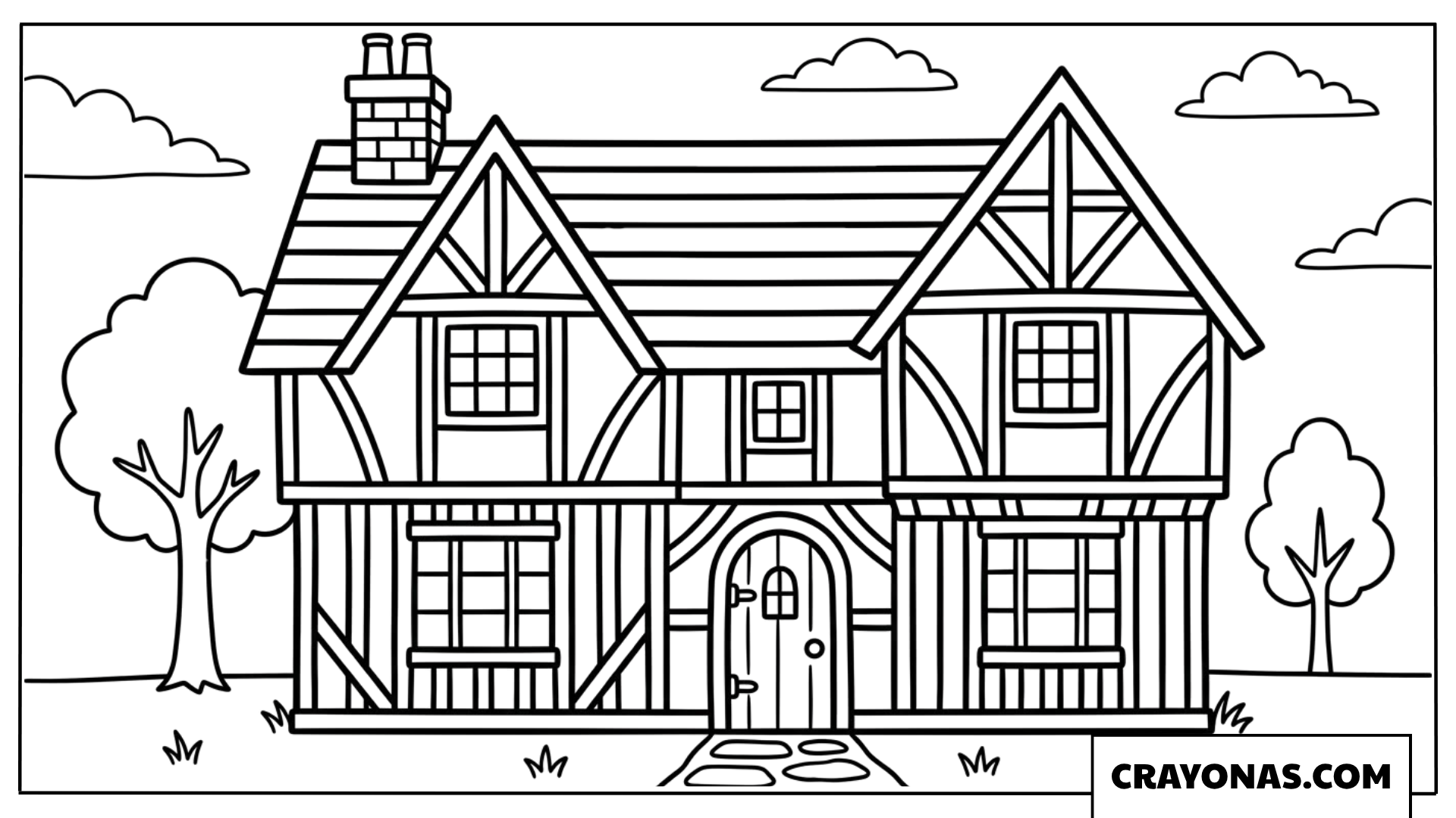 Tudor Style House Coloring Page