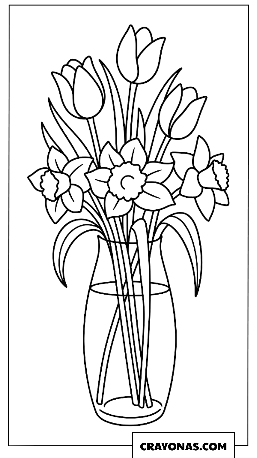 Tulips and Daffodils in Vase Coloring Page