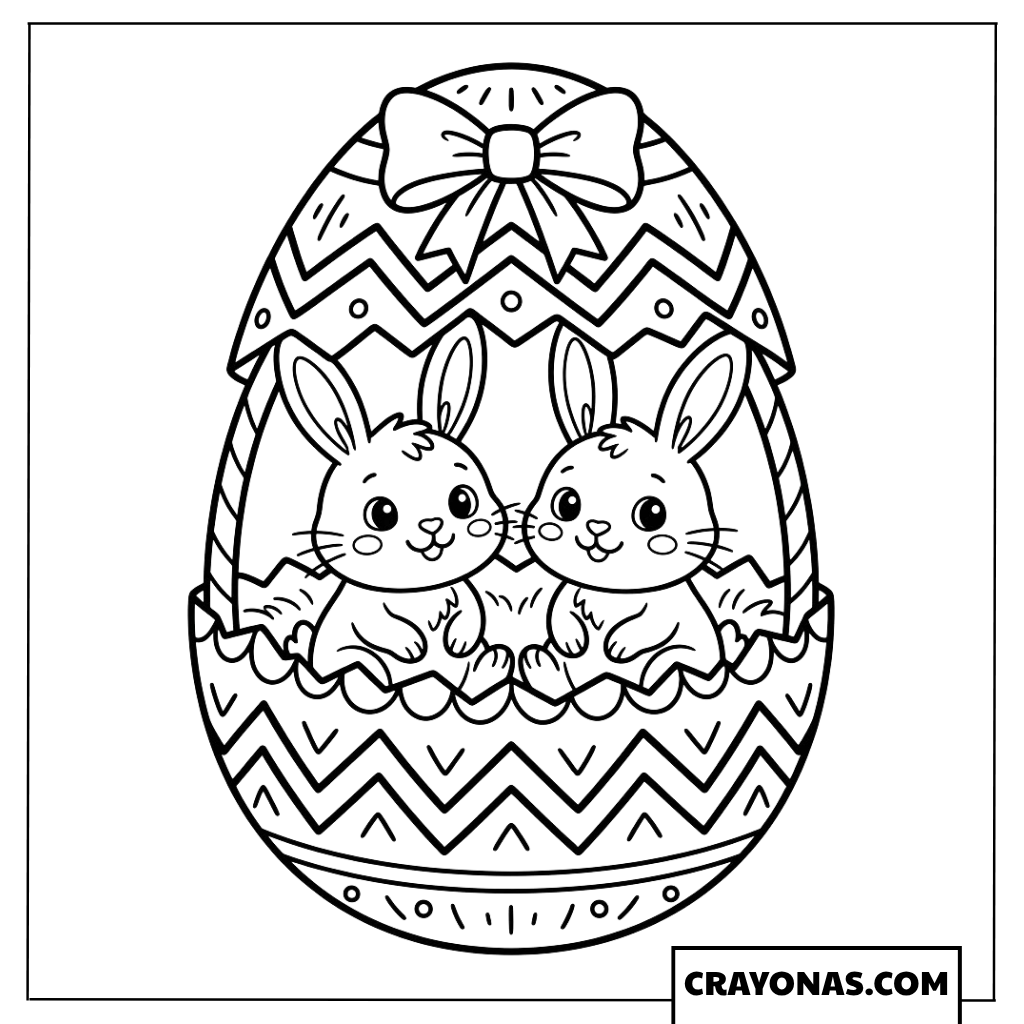 Two Bunnies Inside Decorated Easter Egg Coloring Page
