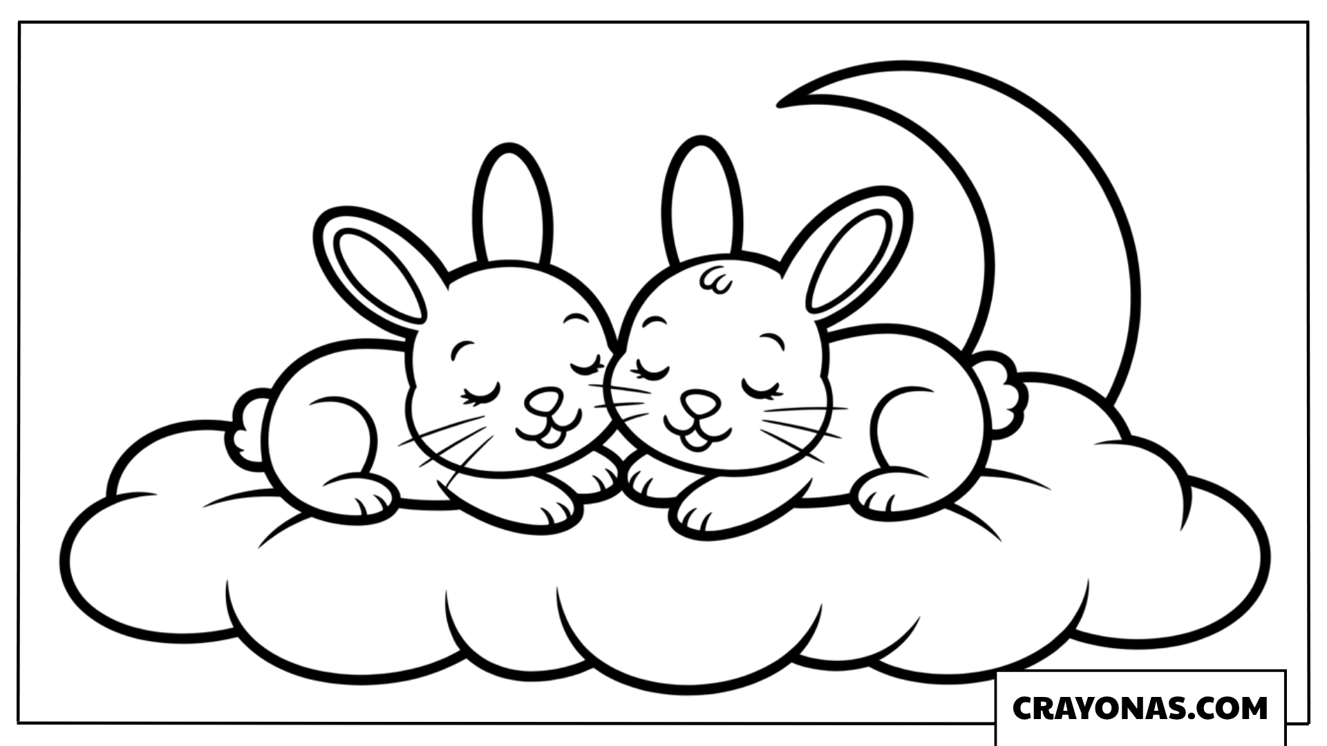 Two Bunnies Sleeping on Cloud Coloring Page