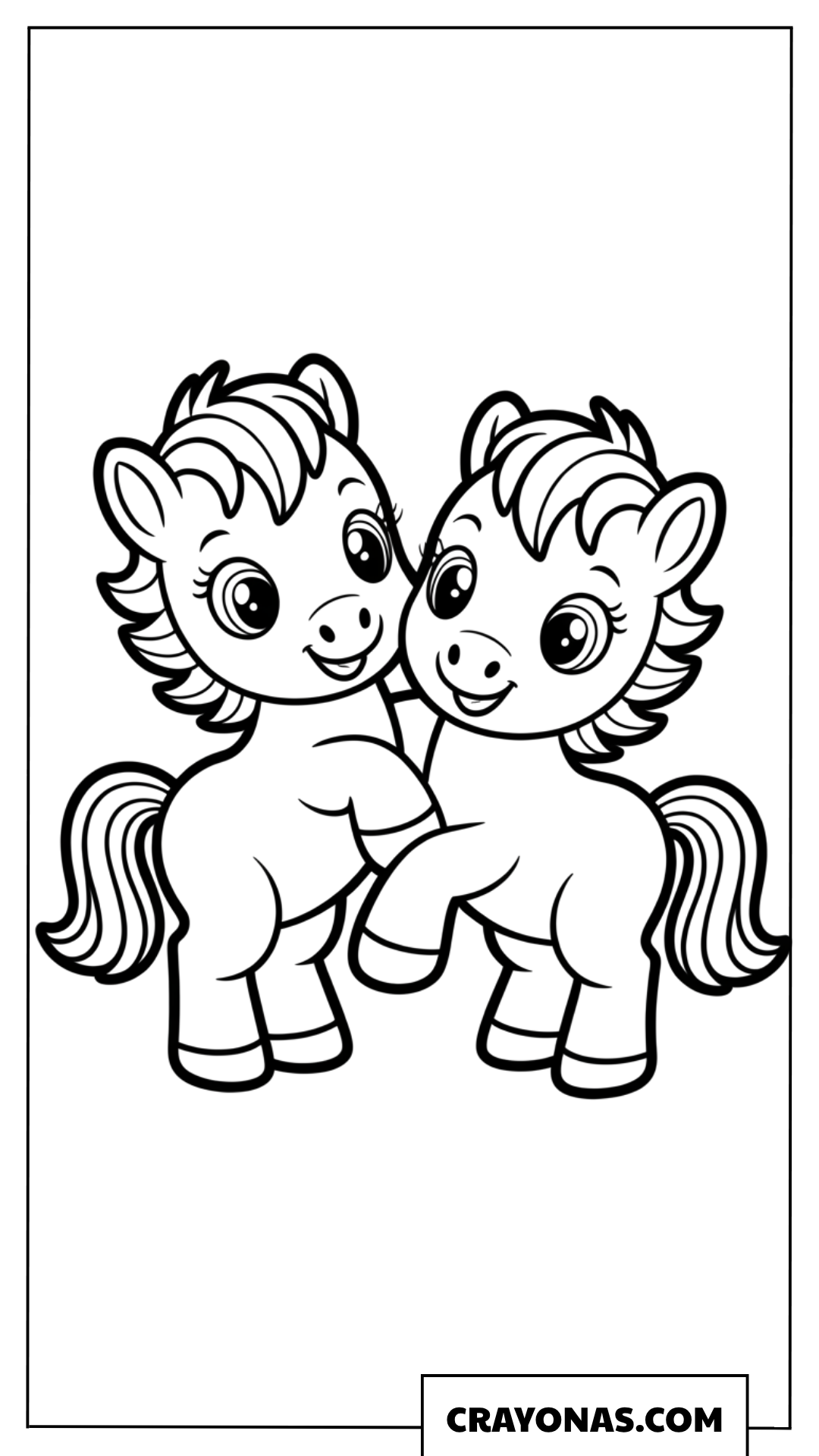 Two Cute Baby Ponies Hugging Coloring Page