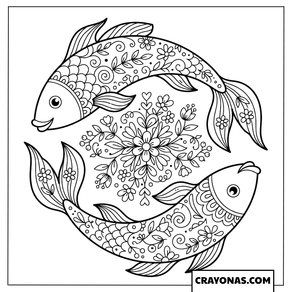 Two Fish Mandala Coloring Page