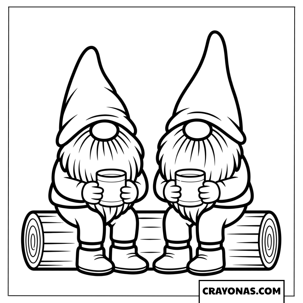 Two Gnomes Drinking Hot Cocoa Fall Coloring Page