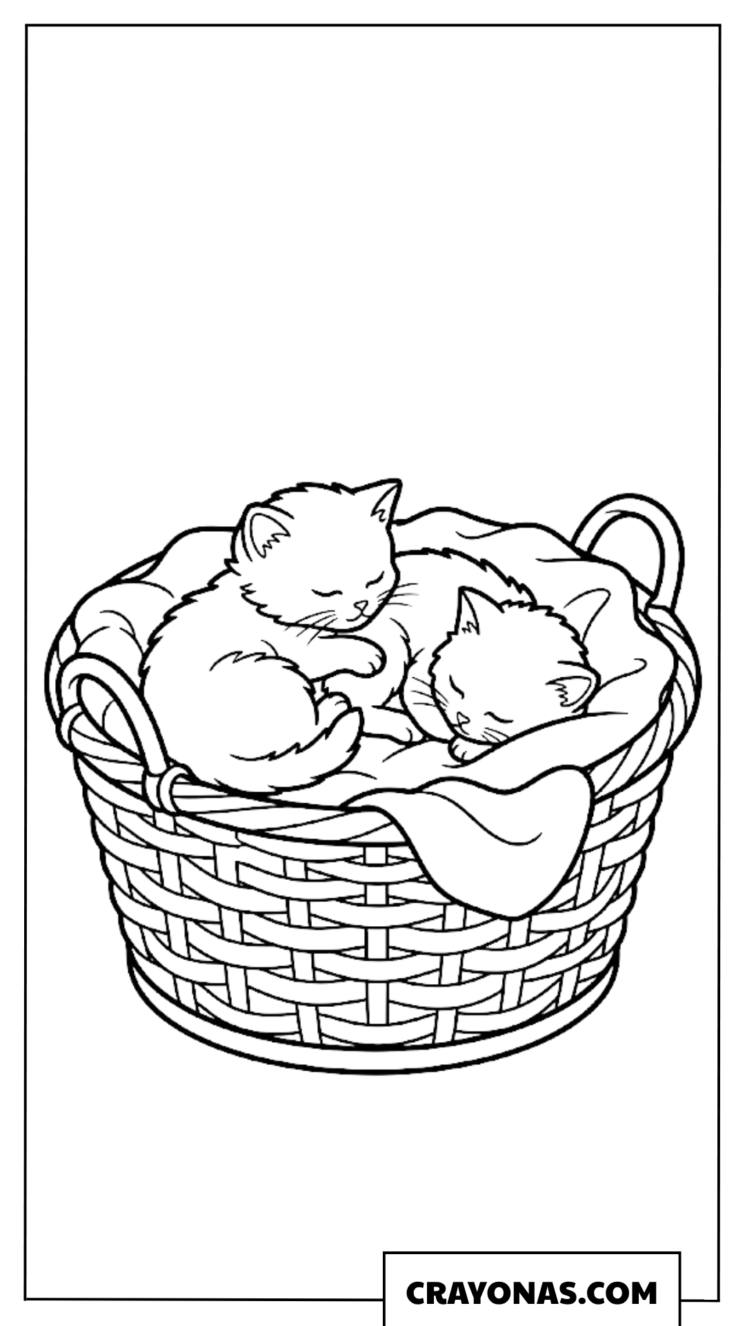 Two Kittens in Basket Coloring Page