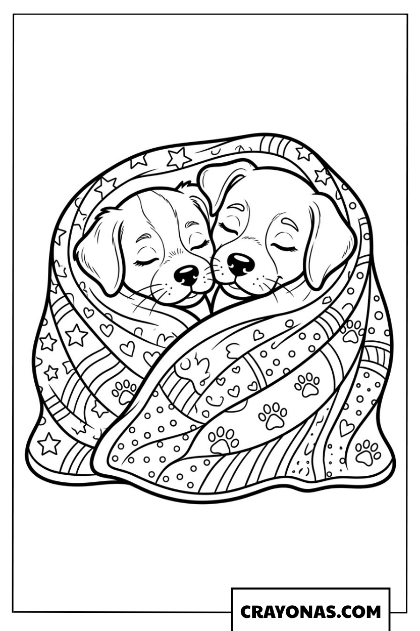 Two Puppies Sleeping Together Coloring Page
