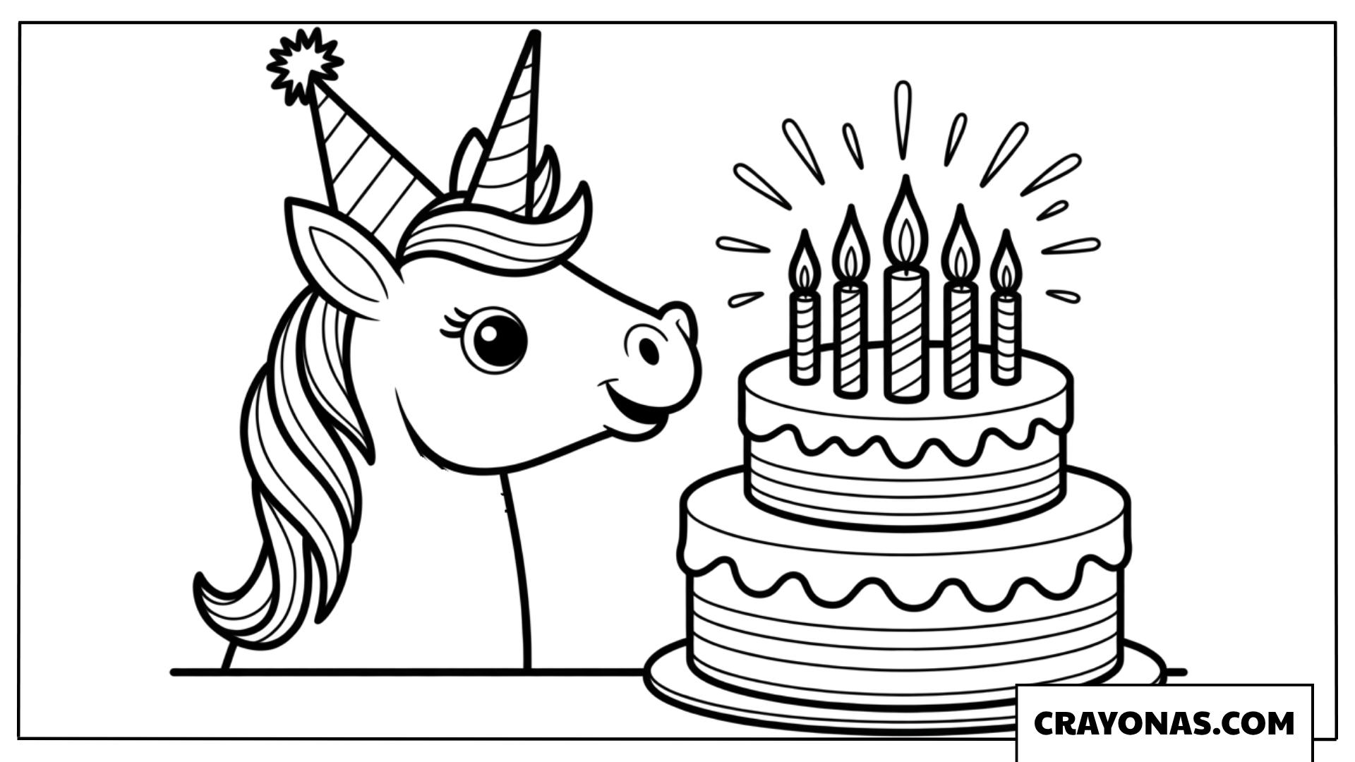 Unicorn Birthday Cake Coloring Page