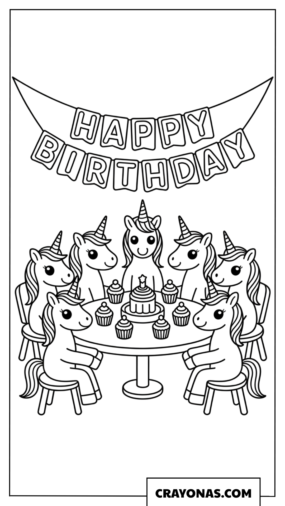 Unicorn Birthday Party Coloring Page