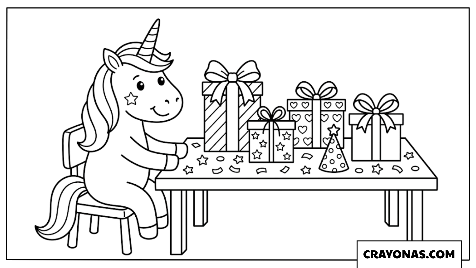 Unicorn Birthday Party Table Coloring Page