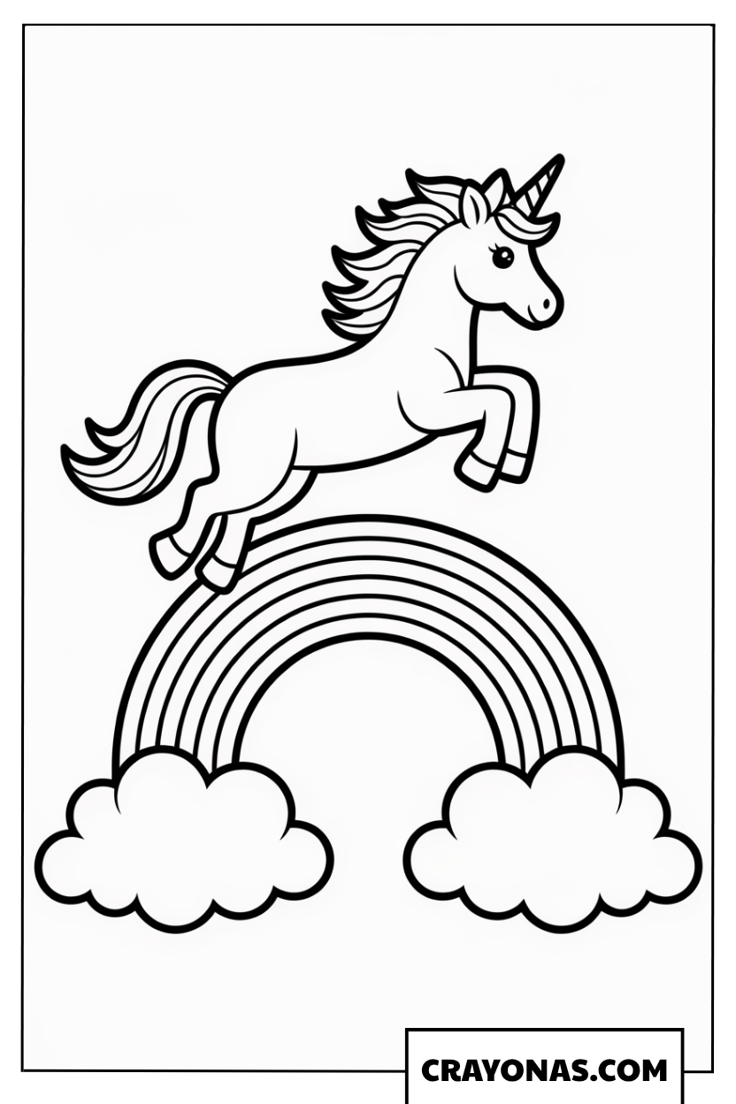 Unicorn Jumping Over Rainbow Coloring Page