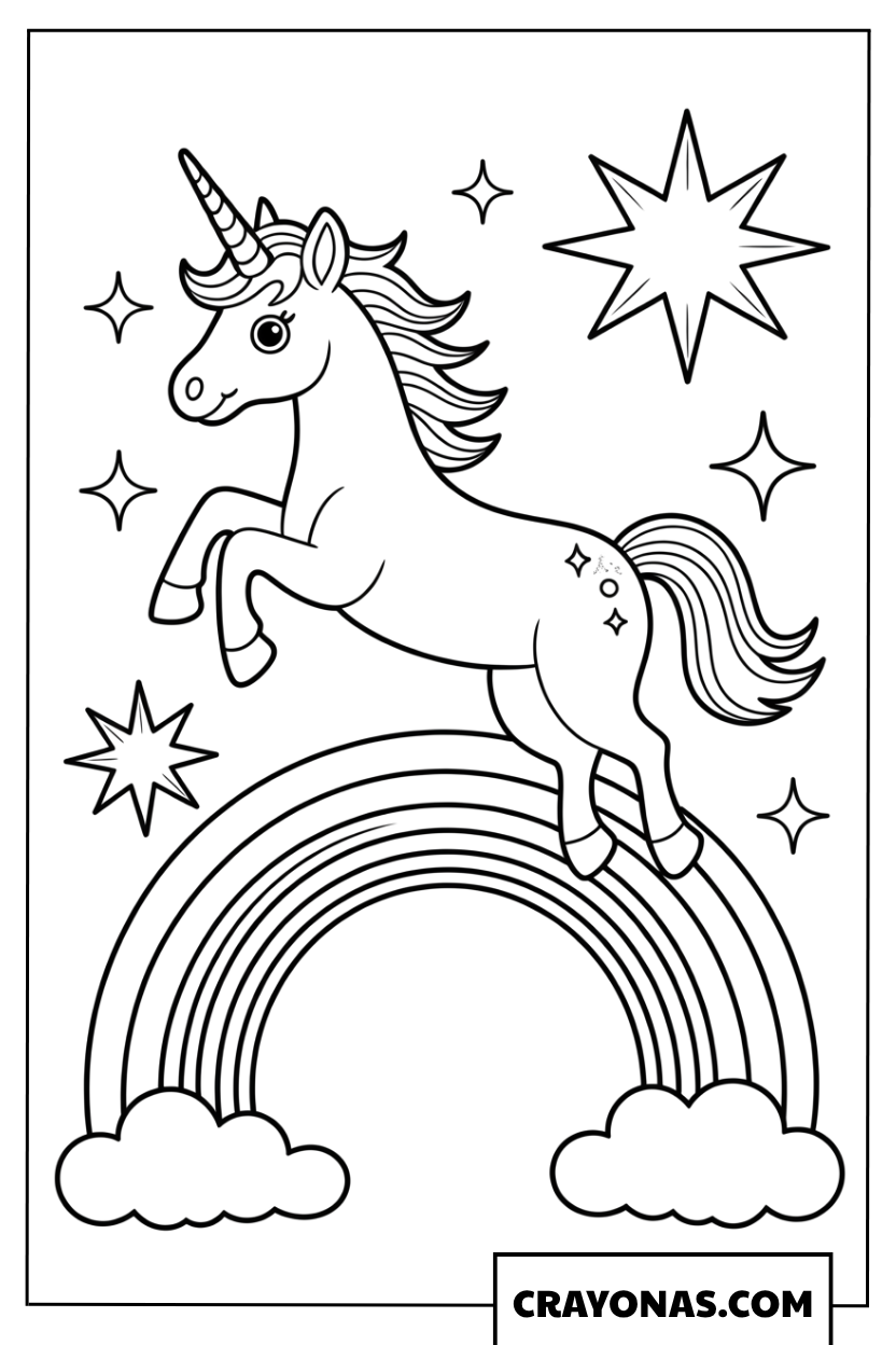 Unicorn Jumping Rainbow Coloring Page