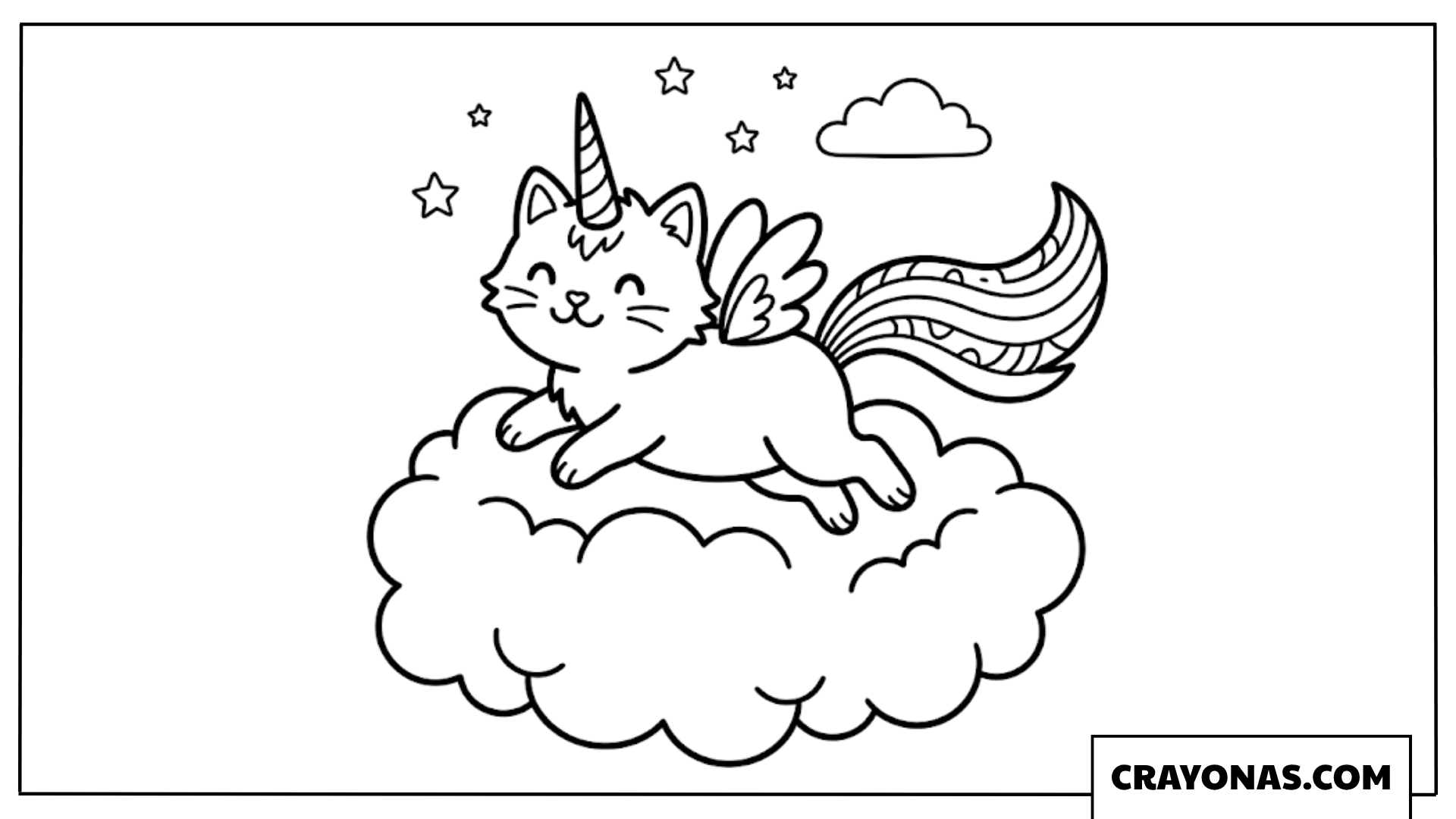Unicorn Kitten on Cloud Coloring Page