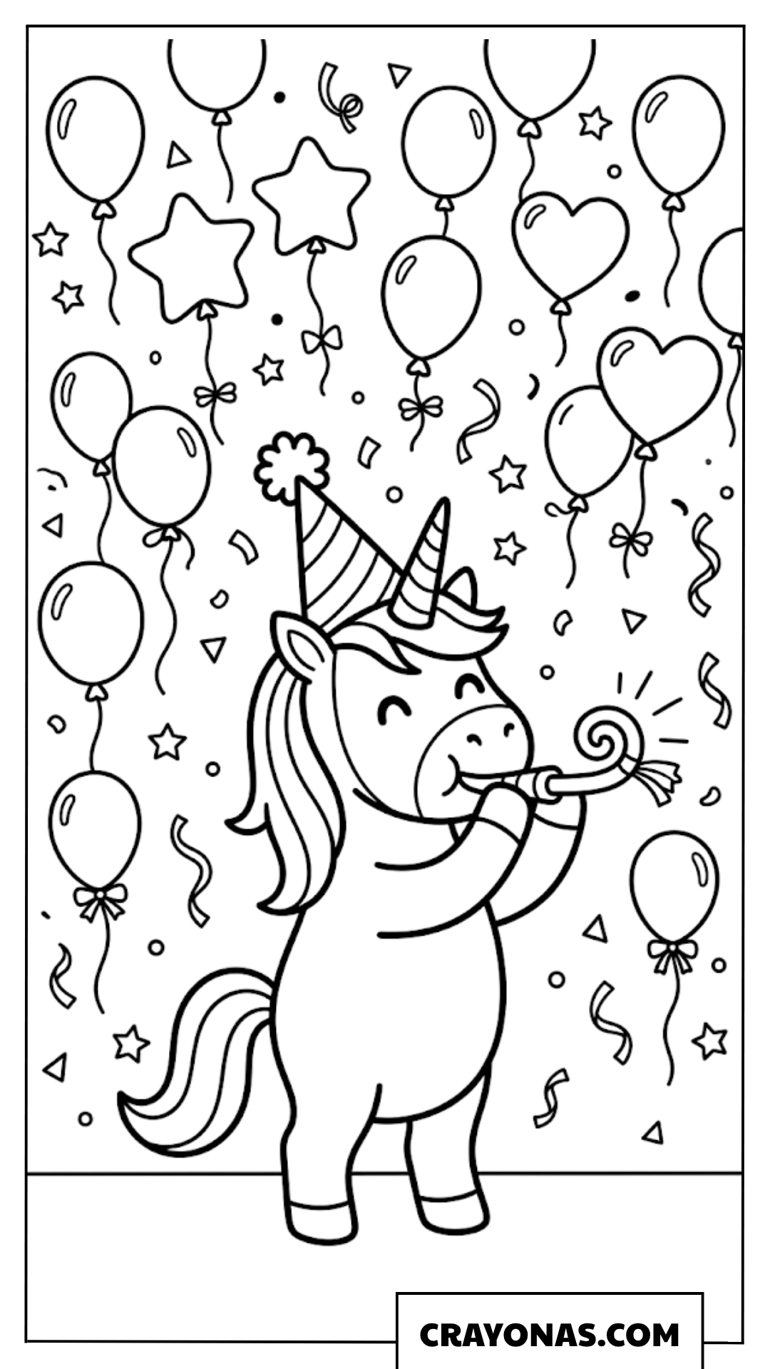 Unicorn Party Celebration Coloring Page