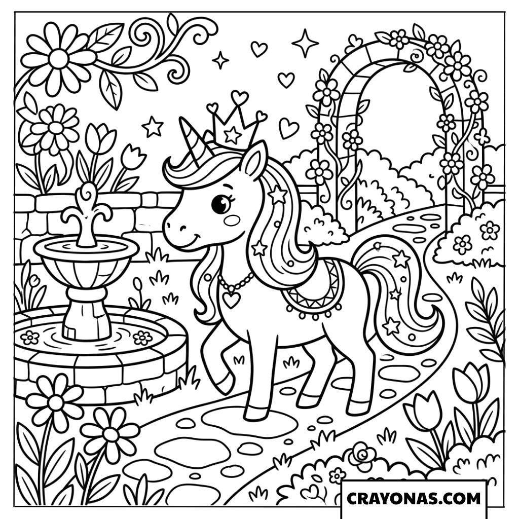 Unicorn Princess Garden Coloring Page