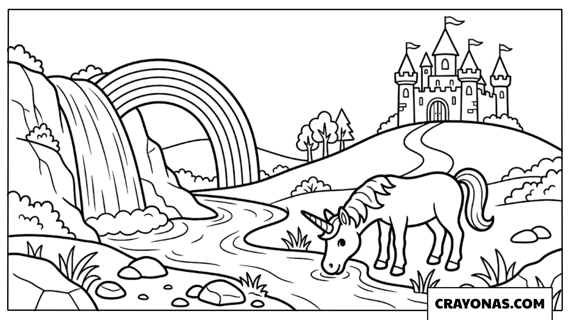 Unicorn River Castle Coloring Page