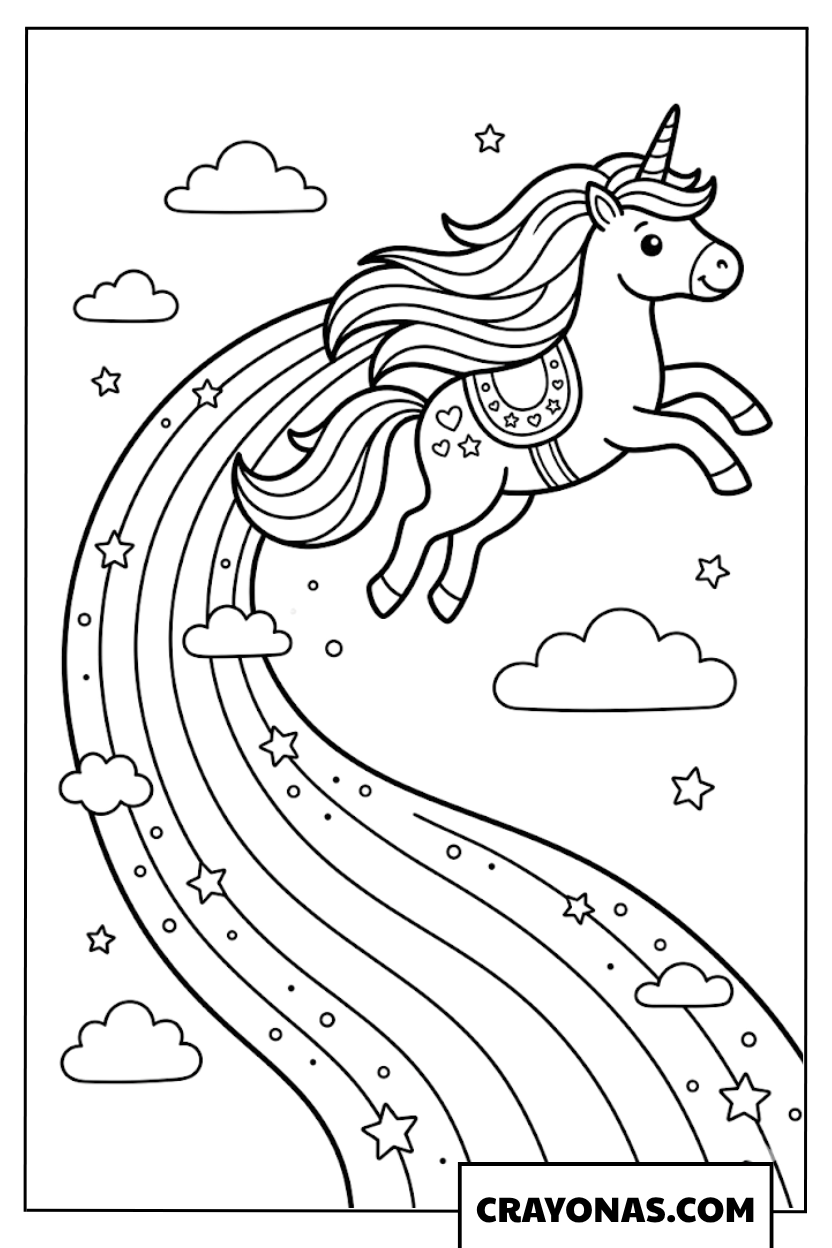 Unicorn Running on Rainbow Coloring Page